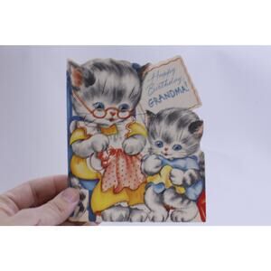 Grandma Cat with Her Grandchild Kitten, Happy Birthday Grandma, Greeting Card,